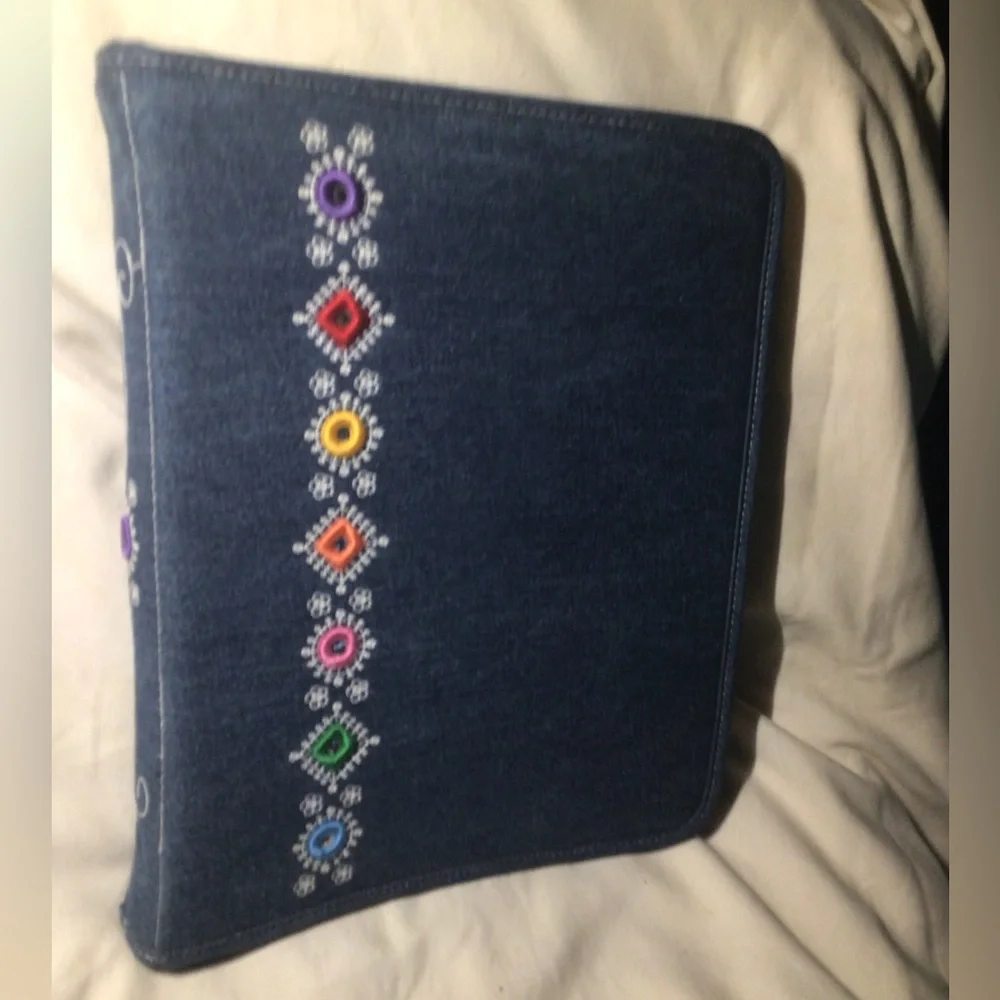 Denim Blue Jean with Embroidery 3-Ring Notebook Binder School Binder